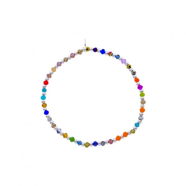 Pulsera de Cristal de Colores Y Bolitas de Plata