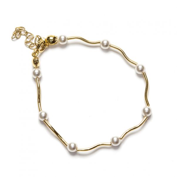 Pulsera para niña en Plata de ley y Baño Oro con Perlas Austriacas.