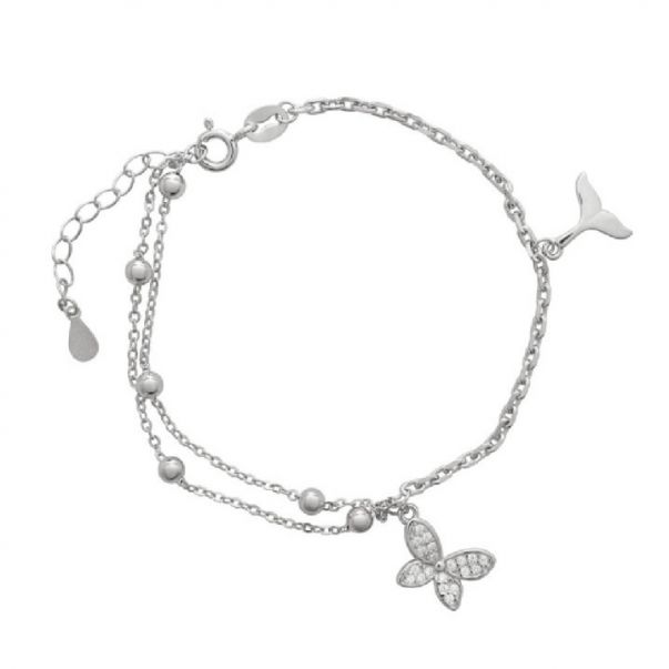 Pulsera Doble Mariposa y Cola de Ballena
